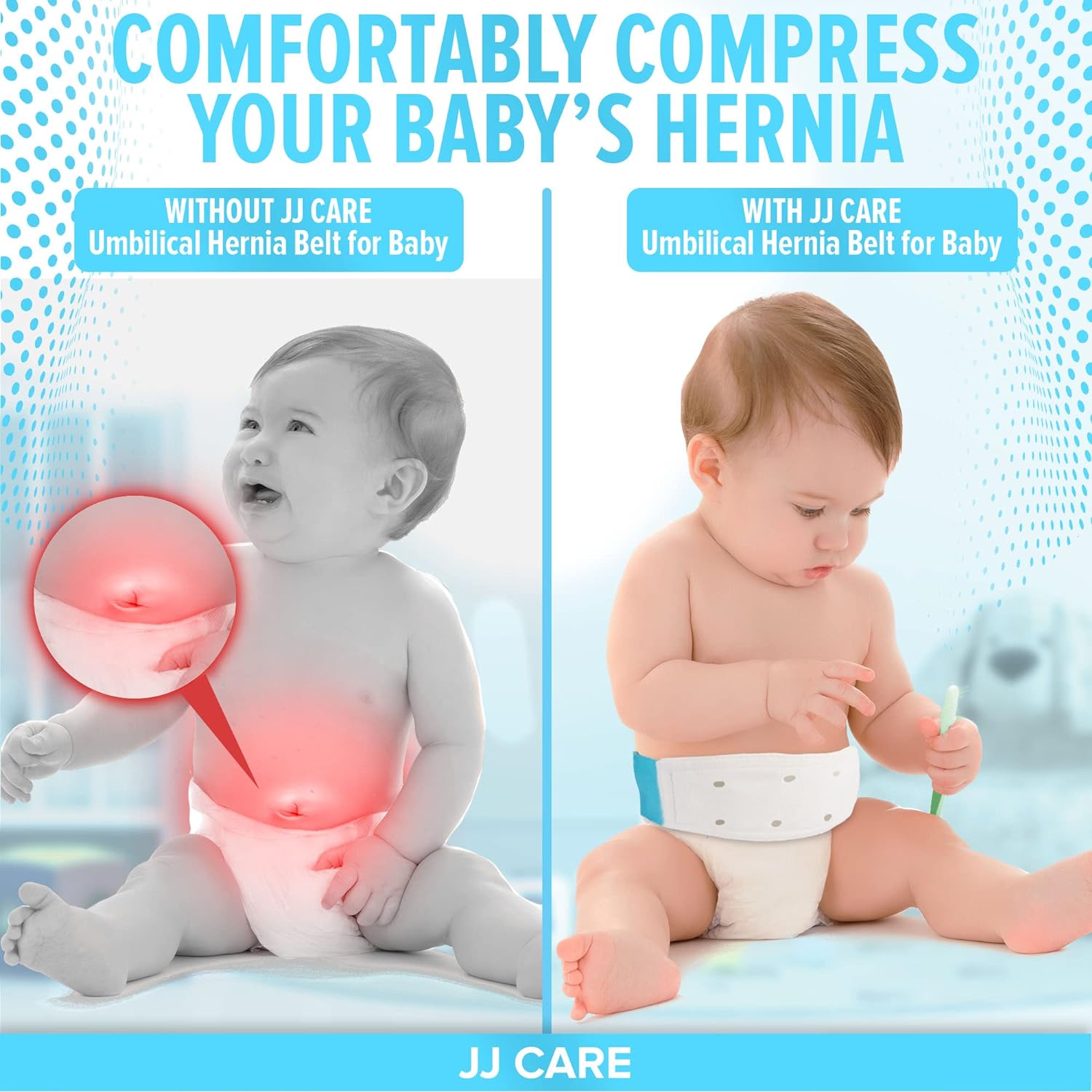 JJ Care Umbilical Hernia Belt Baby with 3 pcs Foam Compression Pads – Stretchable and Breathable Baby Belly Button Band Hernia for Newborn Umbilical Cord - fajeros para bebes recien nacidos (for 15 -22 Inches Waist) - Image 2
